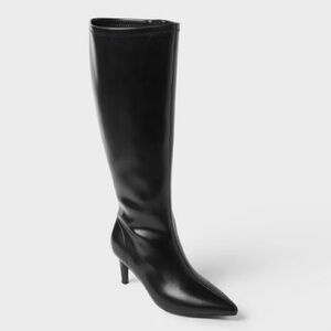 Women’s Nelly Under Knee Heeled Boots with Memory Foam Insole – A New Day Black